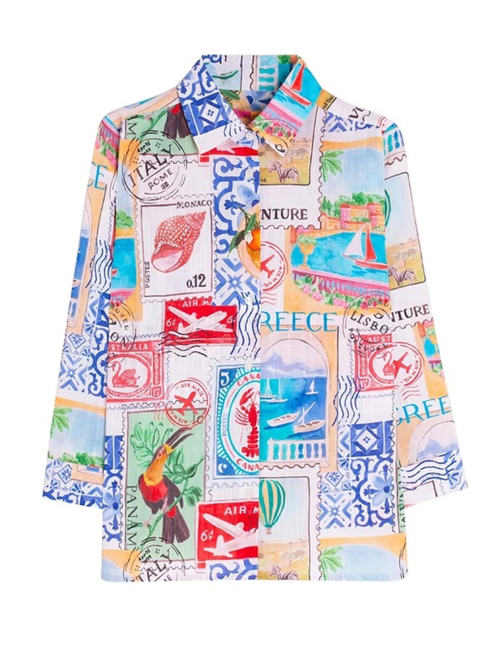 Colorful Cotton Button-Up Stamp Shirt